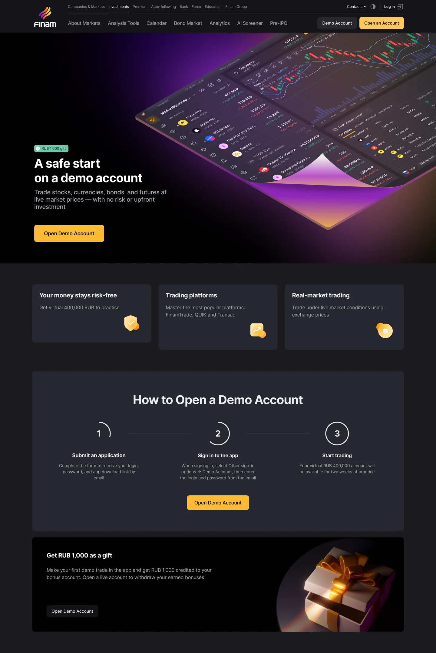 Finam website visual design